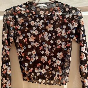 gaze Mini Flower Sheer Mesh Longsleeve Top